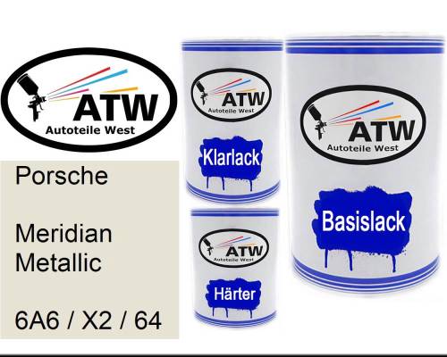 Porsche, Meridian Metallic, 6A6 / X2 / 64: 500ml Lackdose + 500ml Klarlack + 250ml Härter - Set, von ATW Autoteile West.